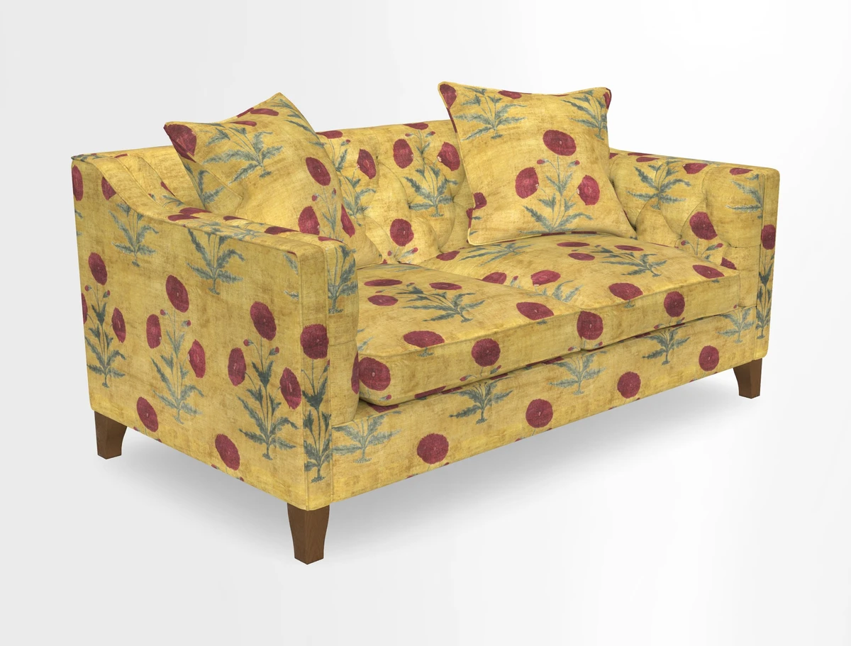 Haresfield 3 Seater Sofa in Linwood Omega Velvet Omega Airforce with Contrasting Piping