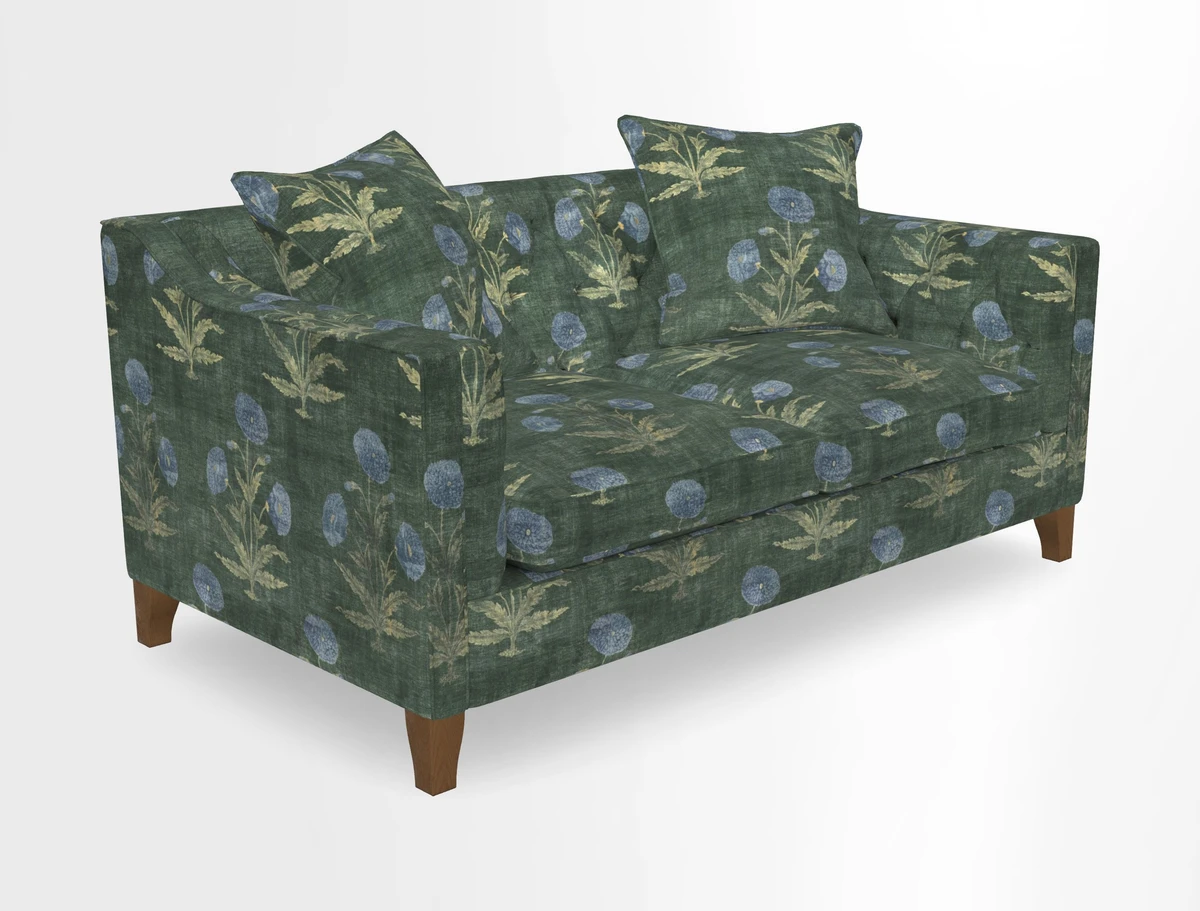 Haresfield 3 Seater Sofa in Linwood Omega Velvet Omega Airforce with Contrasting Piping