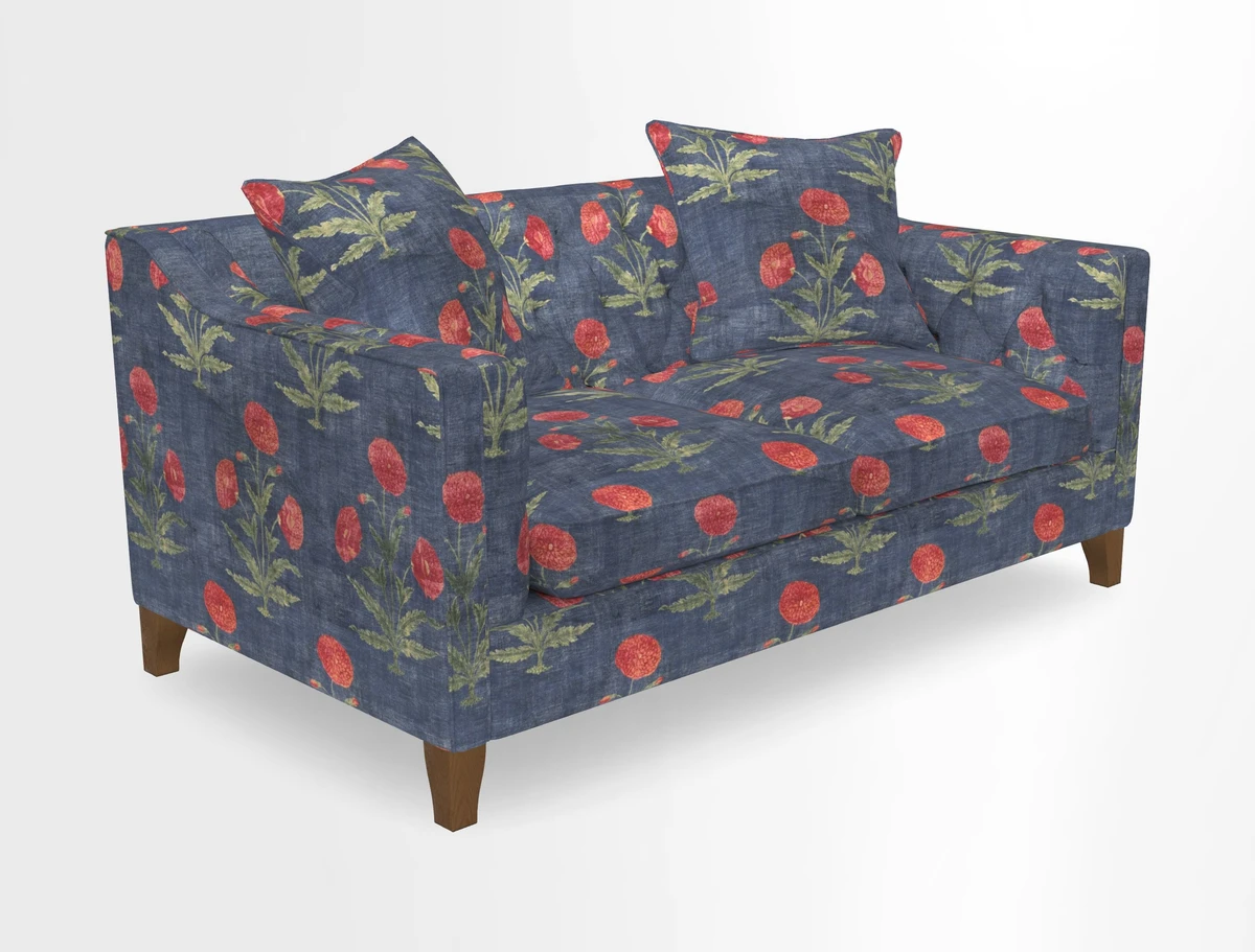 Haresfield 3 Seater Sofa in Linwood Omega Velvet Omega Airforce with Contrasting Piping