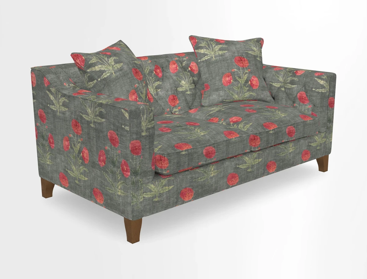 Haresfield 3 Seater Sofa in Linwood Omega Velvet Omega Airforce with Contrasting Piping