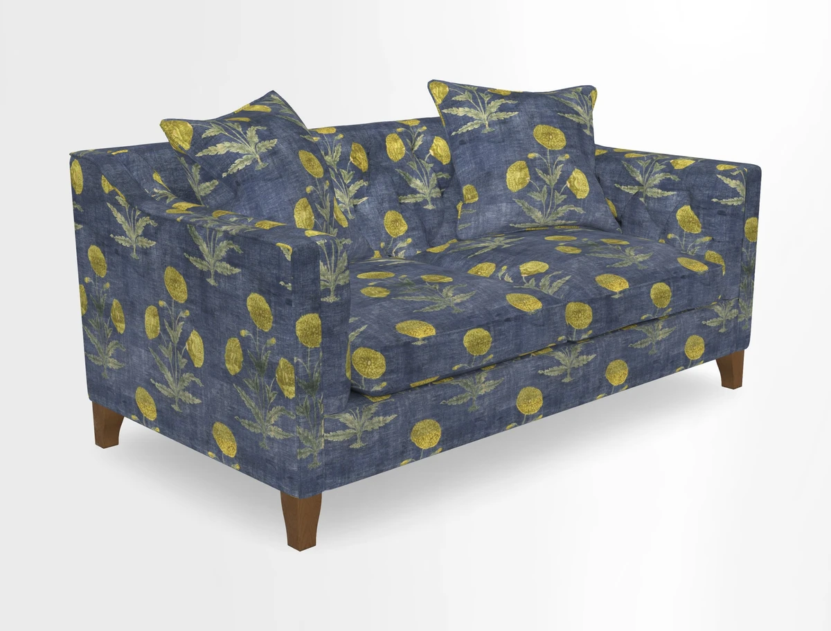 Haresfield 3 Seater Sofa in Linwood Omega Velvet Omega Airforce with Contrasting Piping