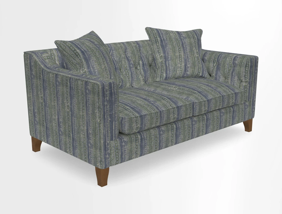 Haresfield 3 Seater Sofa in Linwood Omega Velvet Omega Airforce with Contrasting Piping