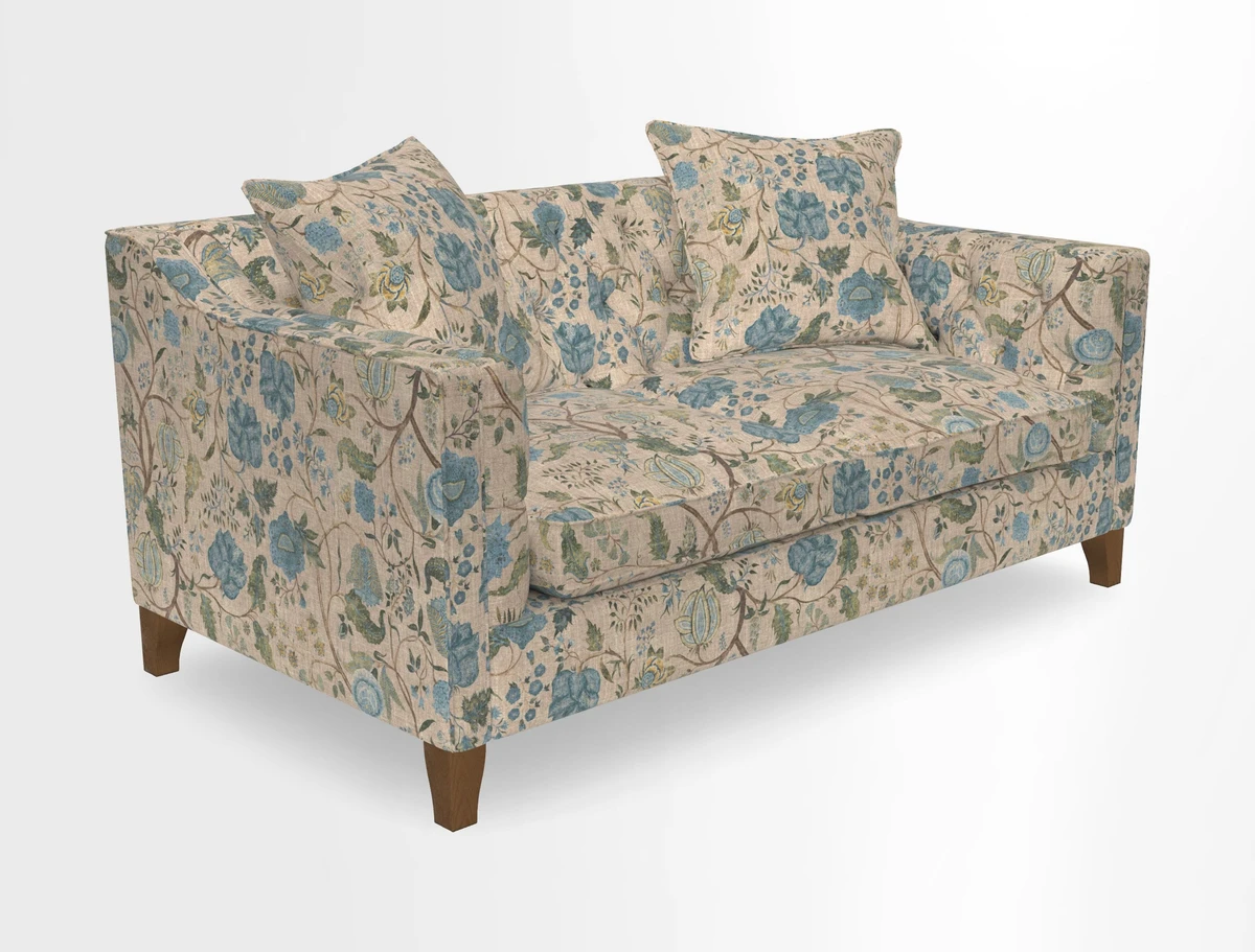 Haresfield 3 Seater Sofa in Linwood Omega Velvet Omega Airforce with Contrasting Piping