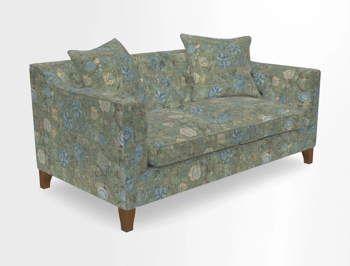 Haresfield 3 Seater Sofa in Linwood Omega Velvet Omega Airforce with Contrasting Piping