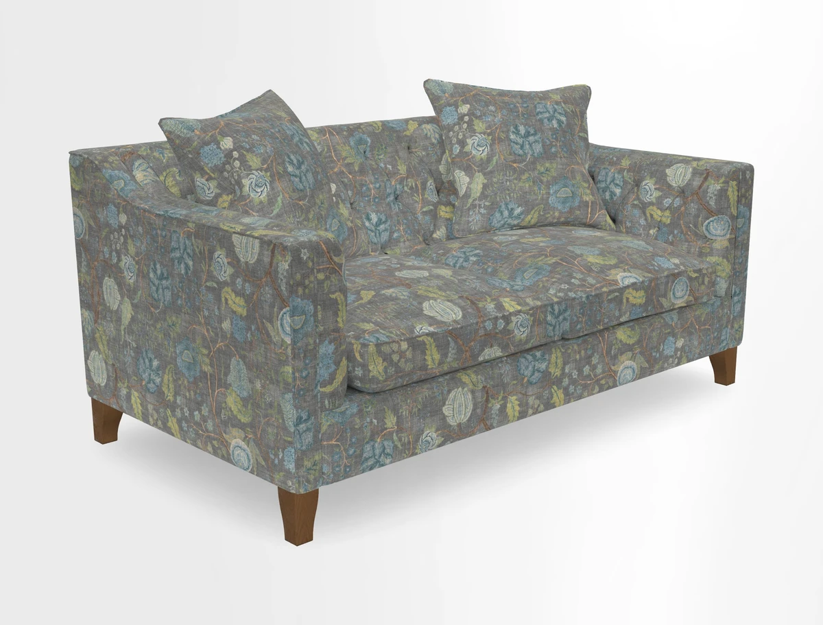 Haresfield 3 Seater Sofa in Linwood Omega Velvet Omega Airforce with Contrasting Piping