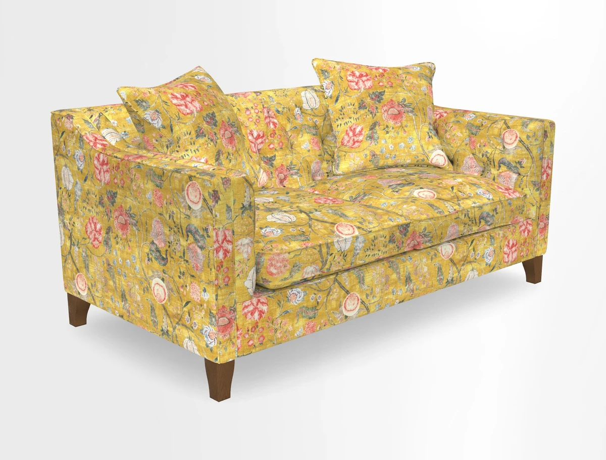 Haresfield 3 Seater Sofa in Linwood Omega Velvet Omega Airforce with Contrasting Piping