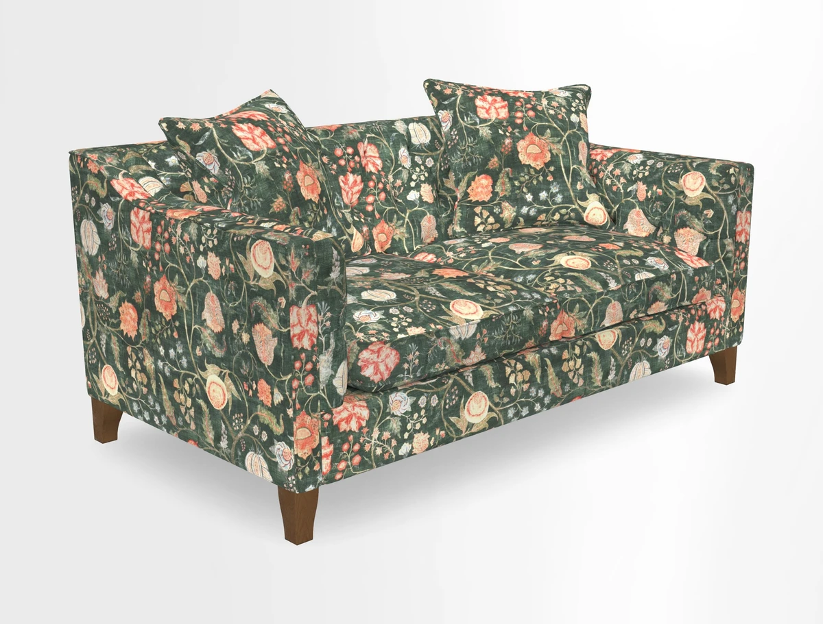 Haresfield 3 Seater Sofa in Linwood Omega Velvet Omega Airforce with Contrasting Piping