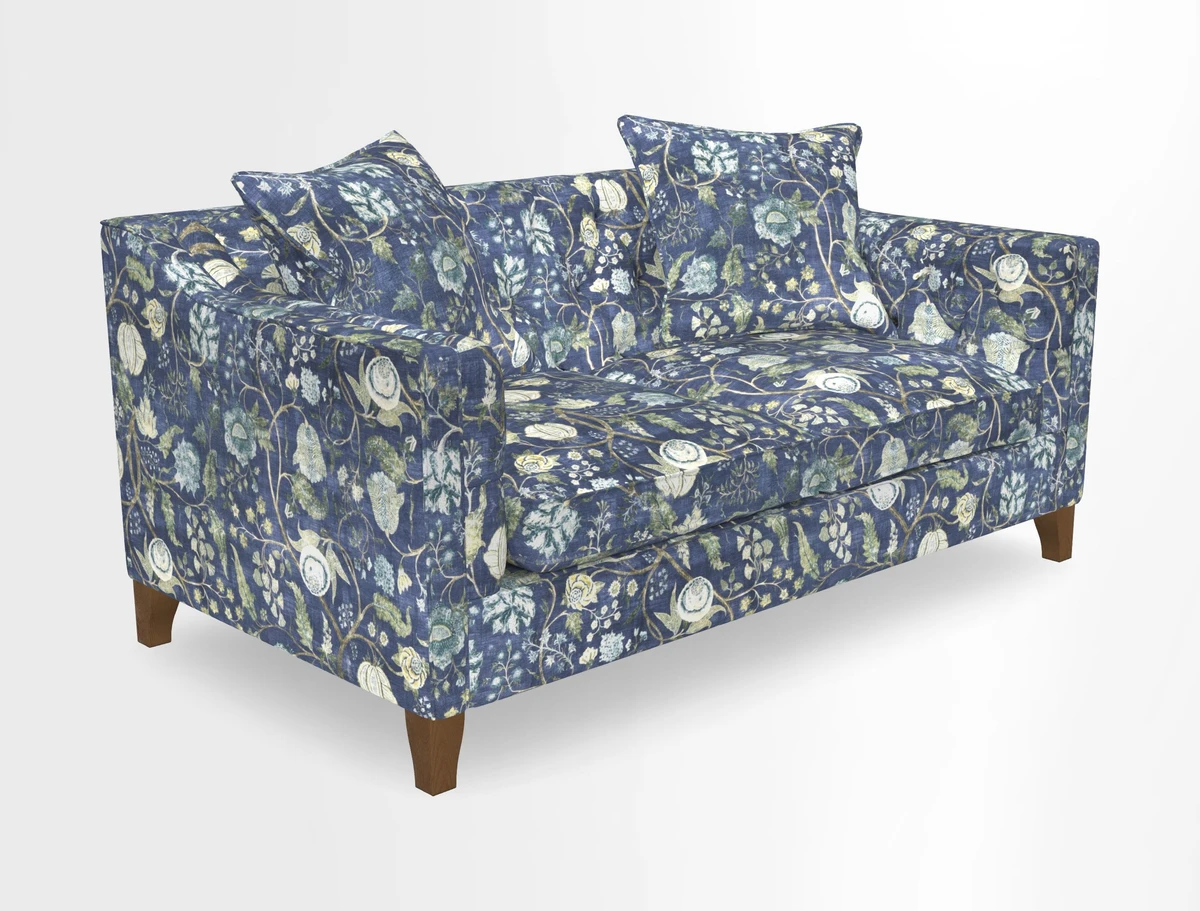 Haresfield 3 Seater Sofa in Linwood Omega Velvet Omega Airforce with Contrasting Piping