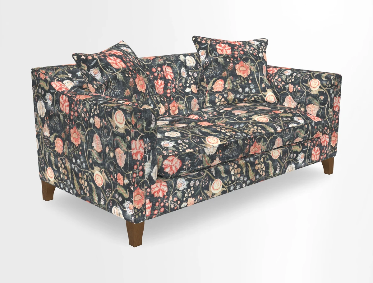 Haresfield 3 Seater Sofa in Linwood Omega Velvet Omega Airforce with Contrasting Piping