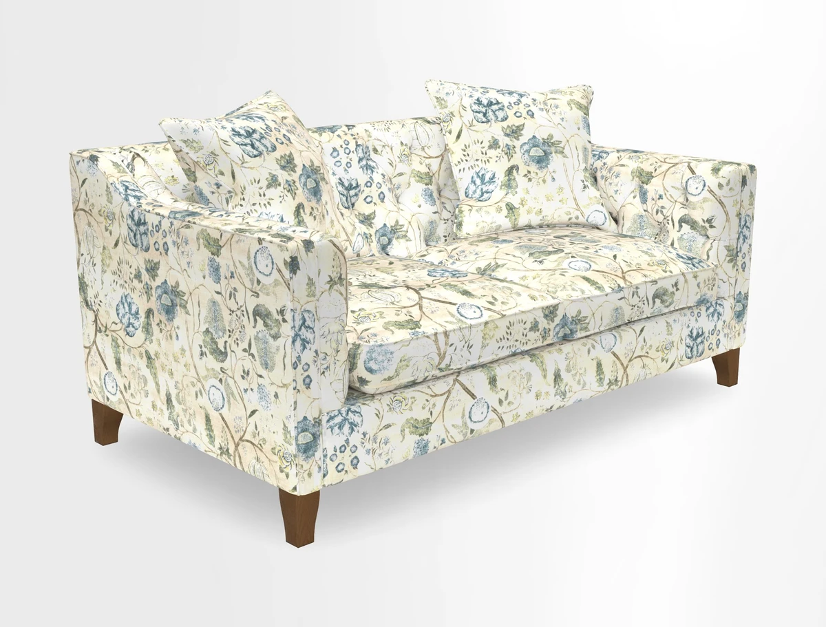 Haresfield 3 Seater Sofa in Linwood Omega Velvet Omega Airforce with Contrasting Piping