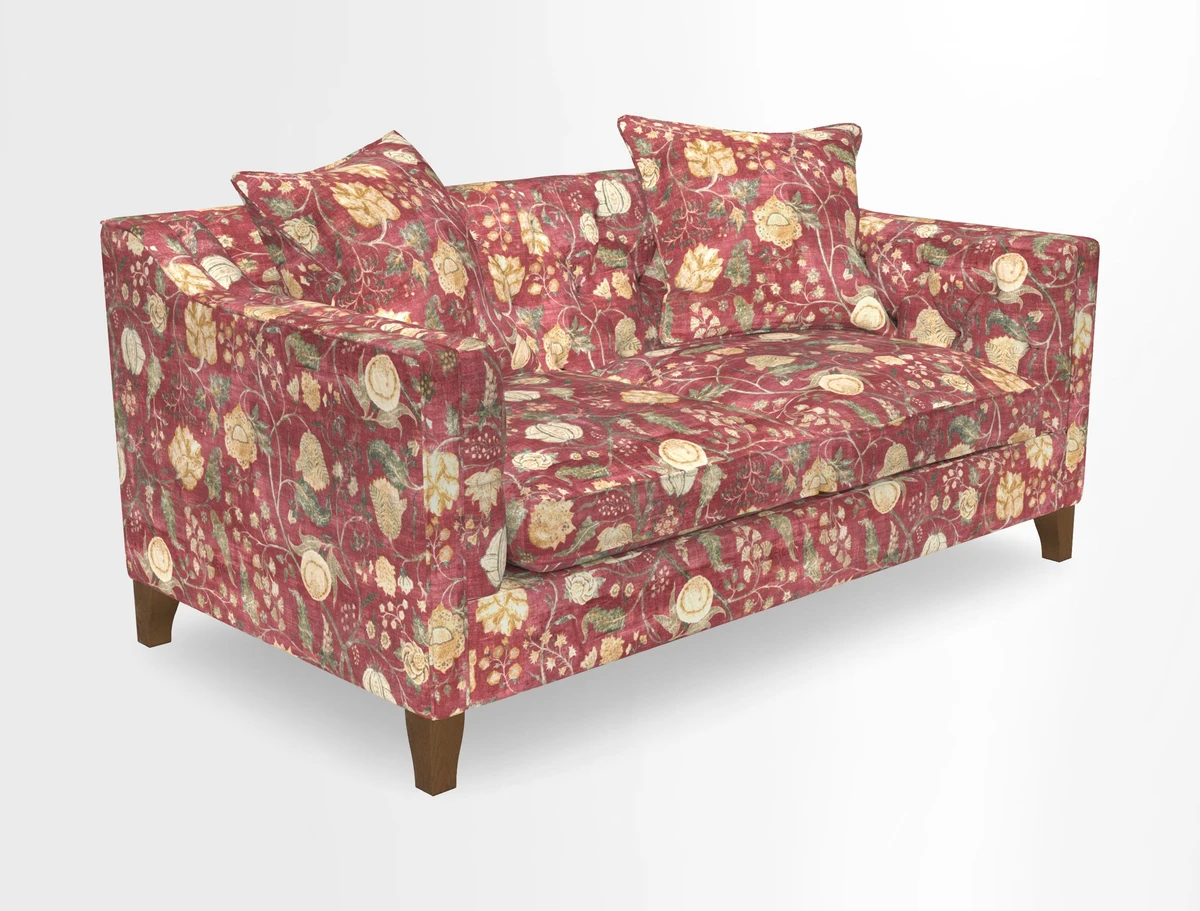 Haresfield 3 Seater Sofa in Linwood Omega Velvet Omega Airforce with Contrasting Piping