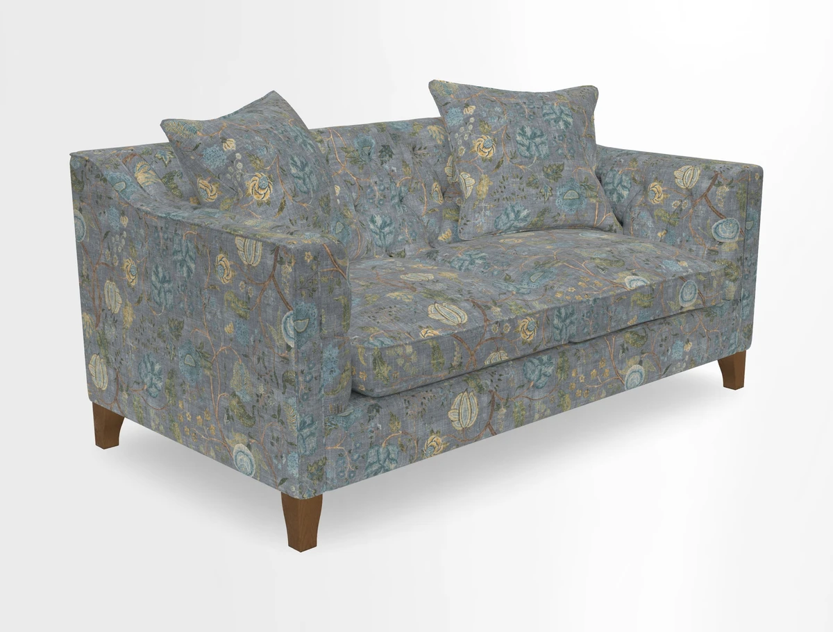Haresfield 3 Seater Sofa in Linwood Omega Velvet Omega Airforce with Contrasting Piping