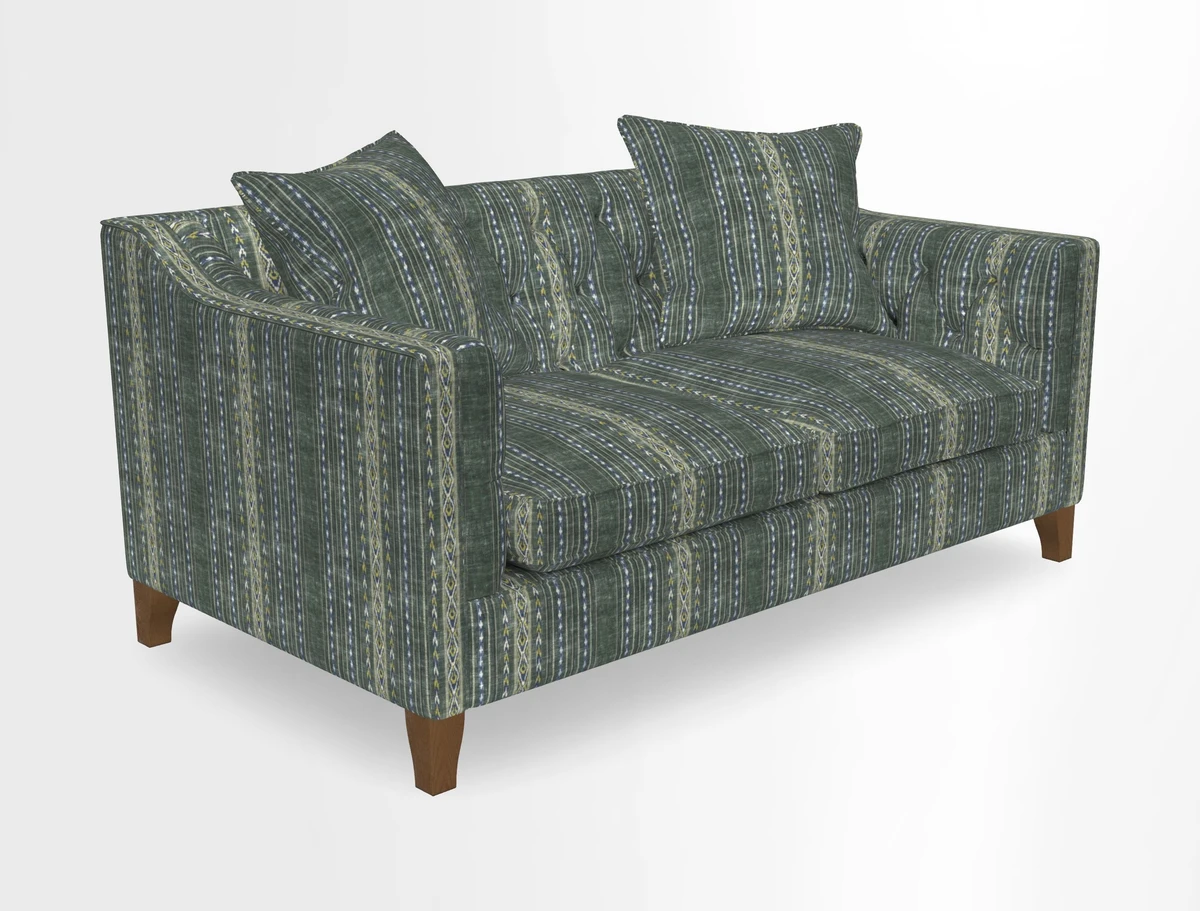 Haresfield 3 Seater Sofa in Linwood Omega Velvet Omega Airforce with Contrasting Piping