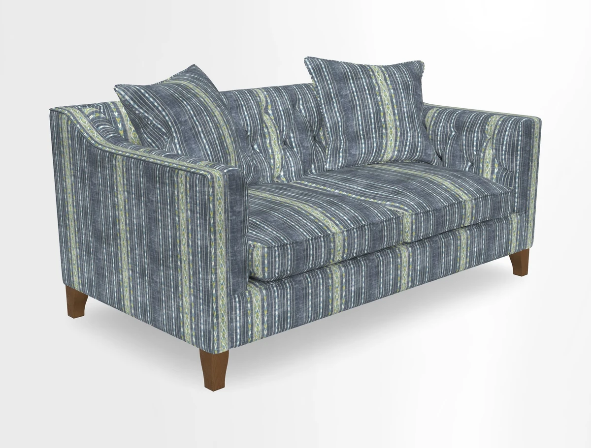 Haresfield 3 Seater Sofa in Linwood Omega Velvet Omega Airforce with Contrasting Piping