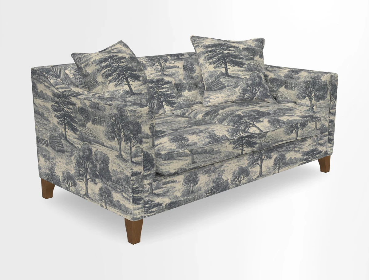 Haresfield 3 Seater Sofa in Linwood Omega Velvet Omega Airforce with Contrasting Piping