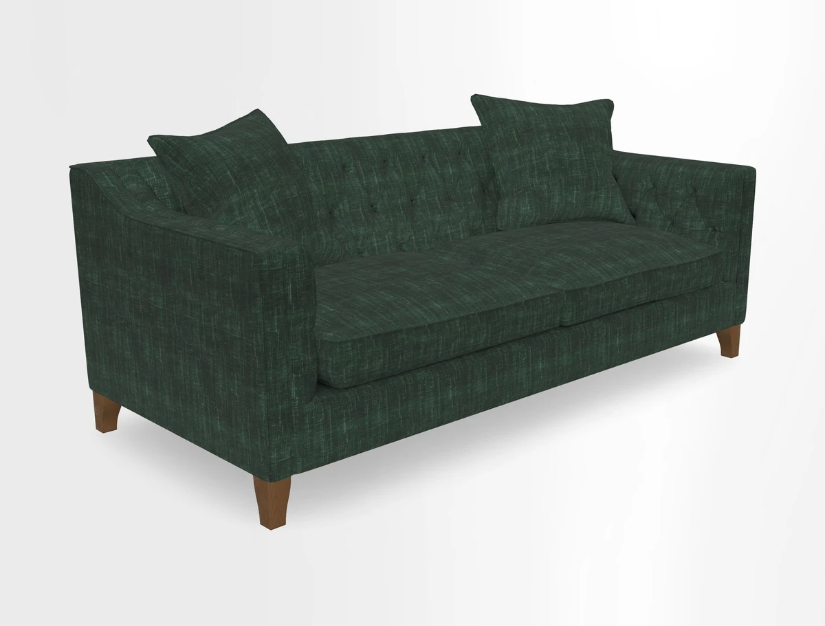 Haresfield 3 Seater Sofa in Linwood Omega Velvet Omega Airforce with Contrasting Piping