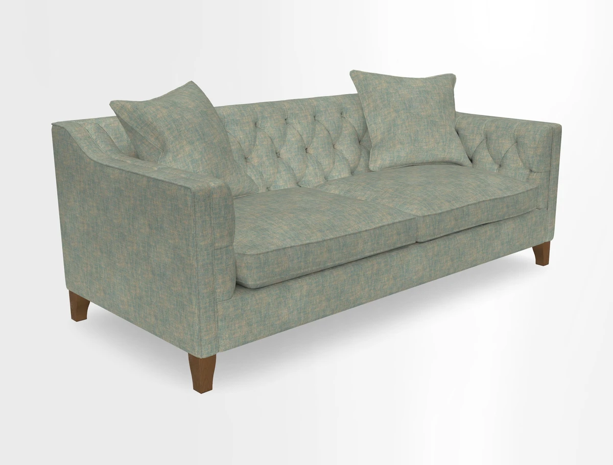 Haresfield 3 Seater Sofa in Linwood Omega Velvet Omega Airforce with Contrasting Piping