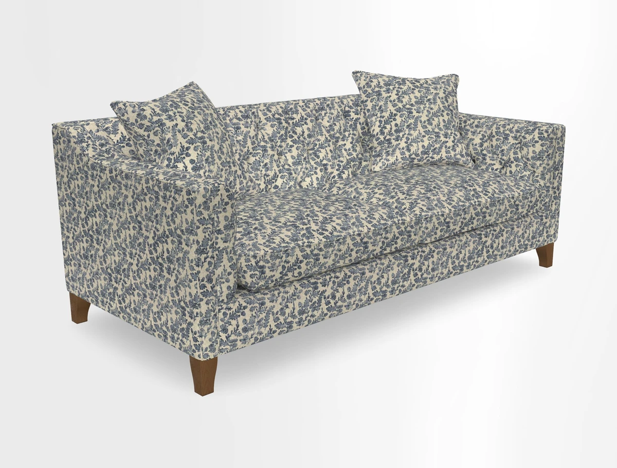 Haresfield 3 Seater Sofa in Linwood Omega Velvet Omega Airforce with Contrasting Piping