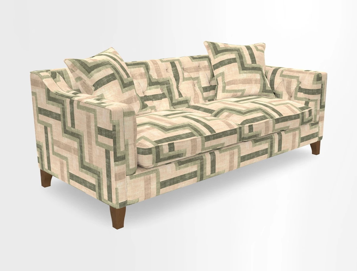 Haresfield 3 Seater Sofa in Linwood Omega Velvet Omega Airforce with Contrasting Piping