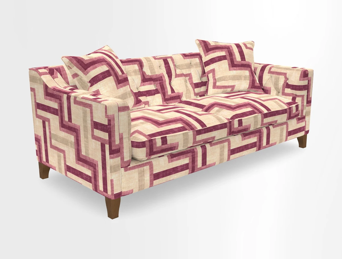 Haresfield 3 Seater Sofa in Linwood Omega Velvet Omega Airforce with Contrasting Piping