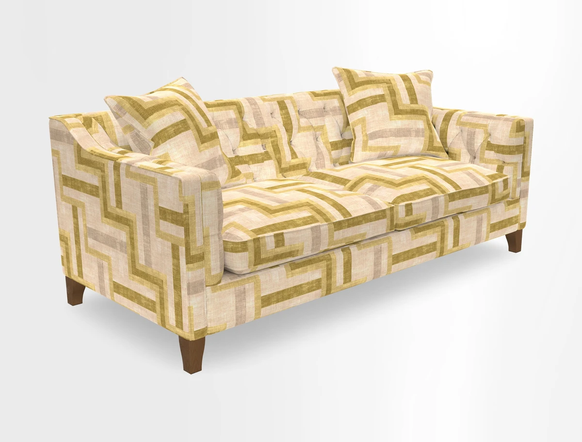Haresfield 3 Seater Sofa in Linwood Omega Velvet Omega Airforce with Contrasting Piping