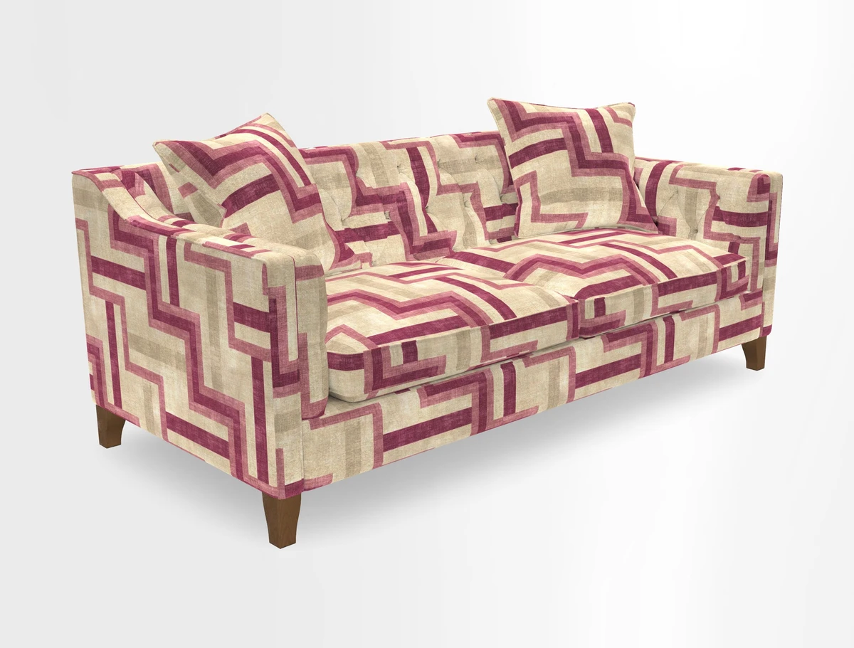 Haresfield 3 Seater Sofa in Linwood Omega Velvet Omega Airforce with Contrasting Piping