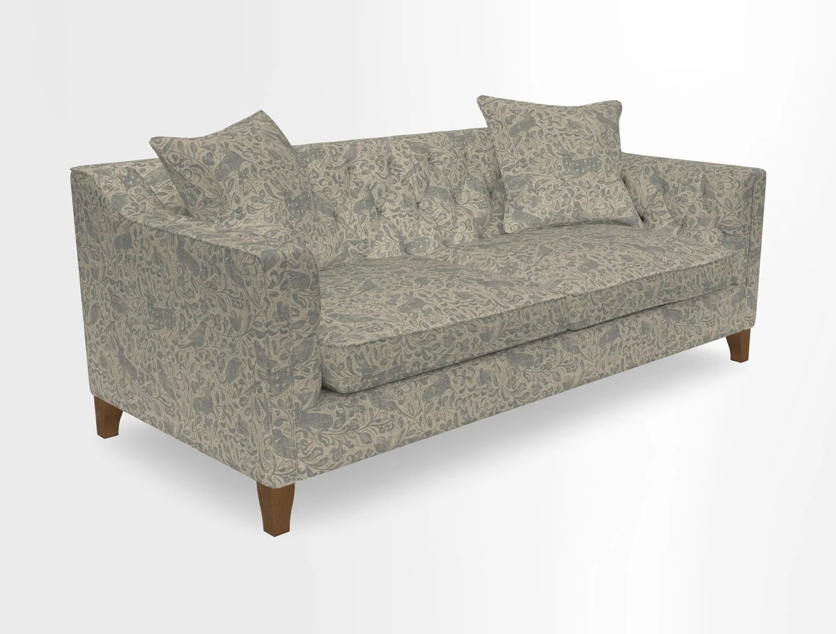 Haresfield 3 Seater Sofa in Linwood Omega Velvet Omega Airforce with Contrasting Piping
