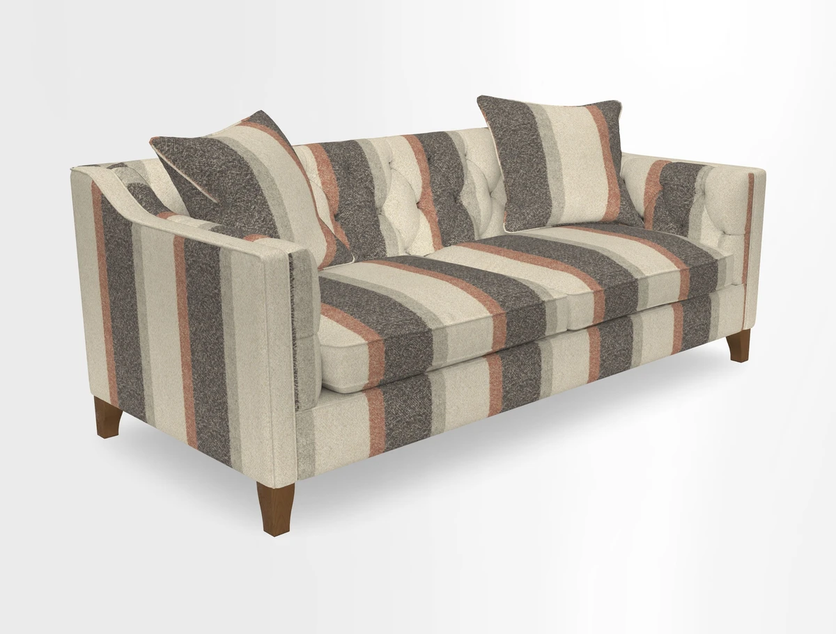 Haresfield 3 Seater Sofa in Linwood Omega Velvet Omega Airforce with Contrasting Piping