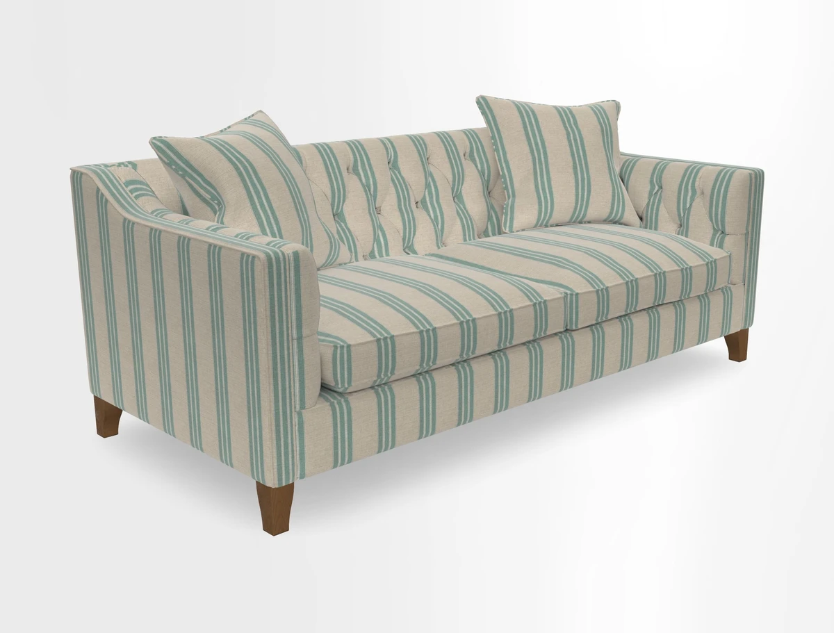 Haresfield 3 Seater Sofa in Linwood Omega Velvet Omega Airforce with Contrasting Piping