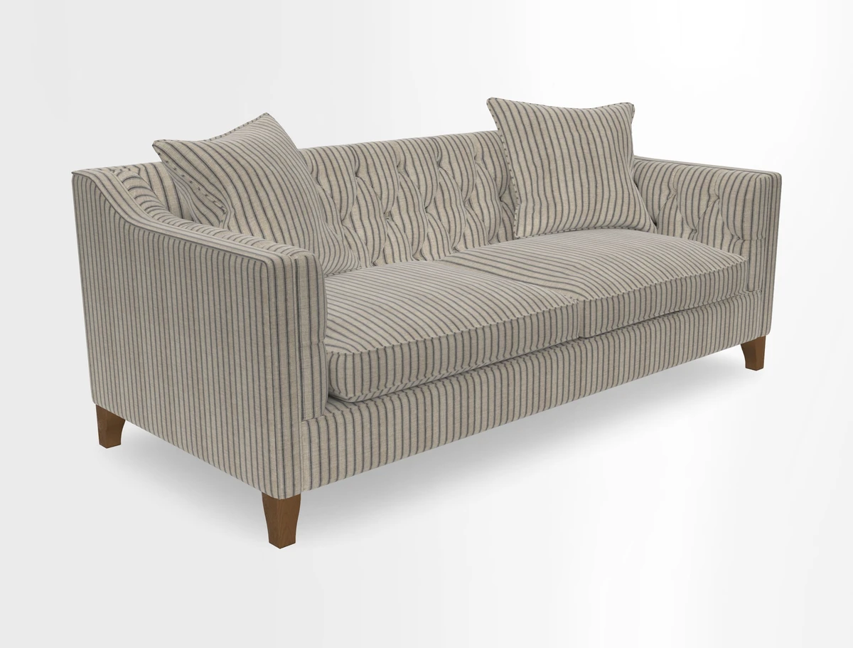Haresfield 3 Seater Sofa in Linwood Omega Velvet Omega Airforce with Contrasting Piping
