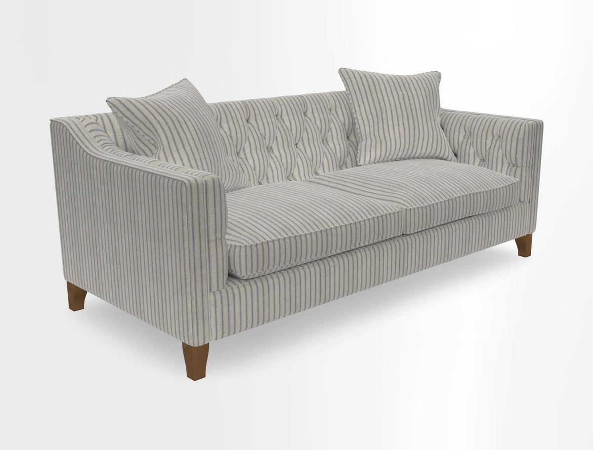 Haresfield 3 Seater Sofa in Linwood Omega Velvet Omega Airforce with Contrasting Piping