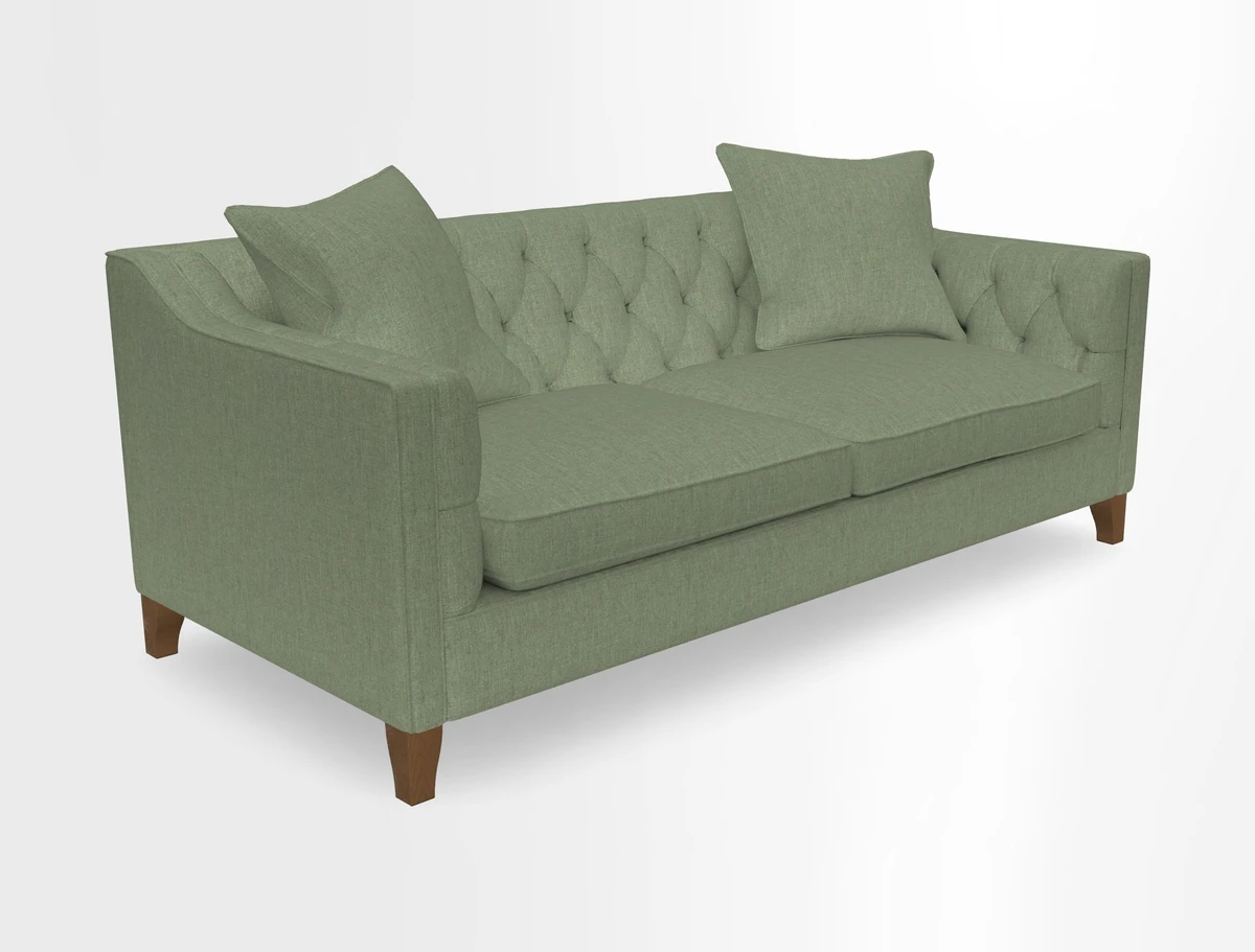 Haresfield 3 Seater Sofa in Linwood Omega Velvet Omega Airforce with Contrasting Piping