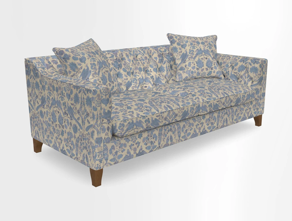 Haresfield 3 Seater Sofa in Linwood Omega Velvet Omega Airforce with Contrasting Piping