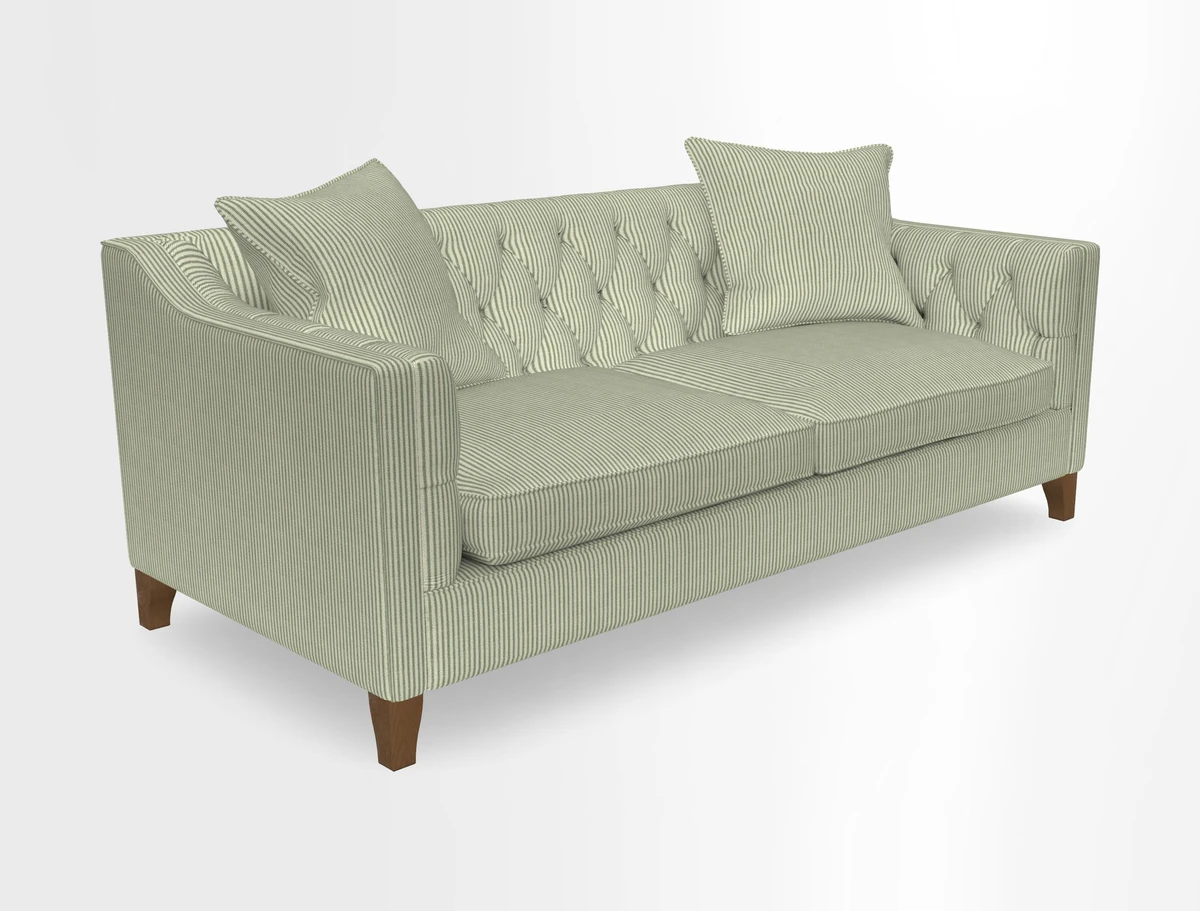 Haresfield 3 Seater Sofa in Linwood Omega Velvet Omega Airforce with Contrasting Piping