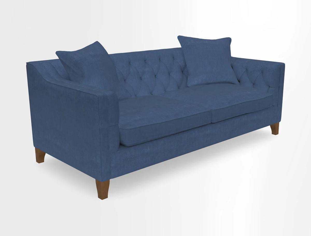 Haresfield 3 Seater Sofa in Linwood Omega Velvet Omega Airforce with Contrasting Piping