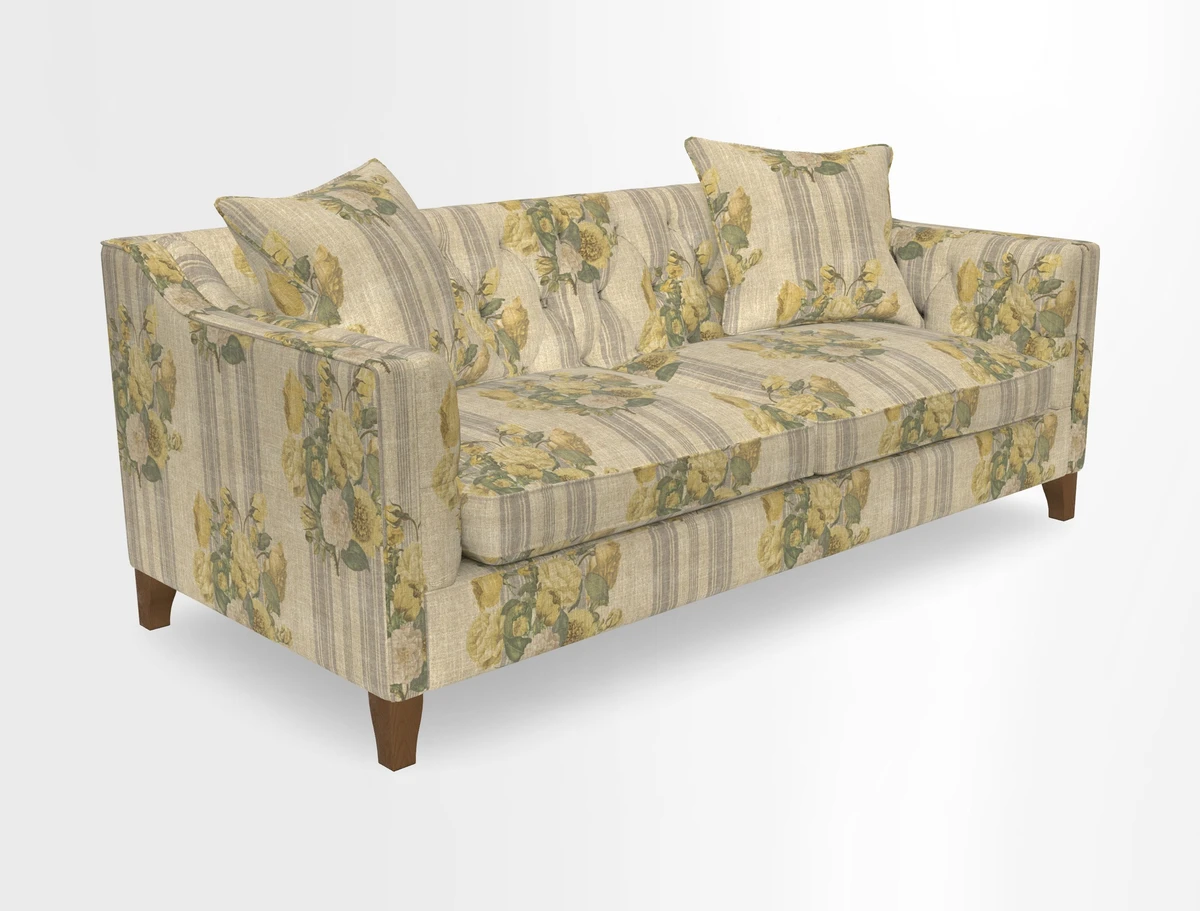 Haresfield 3 Seater Sofa in Linwood Omega Velvet Omega Airforce with Contrasting Piping