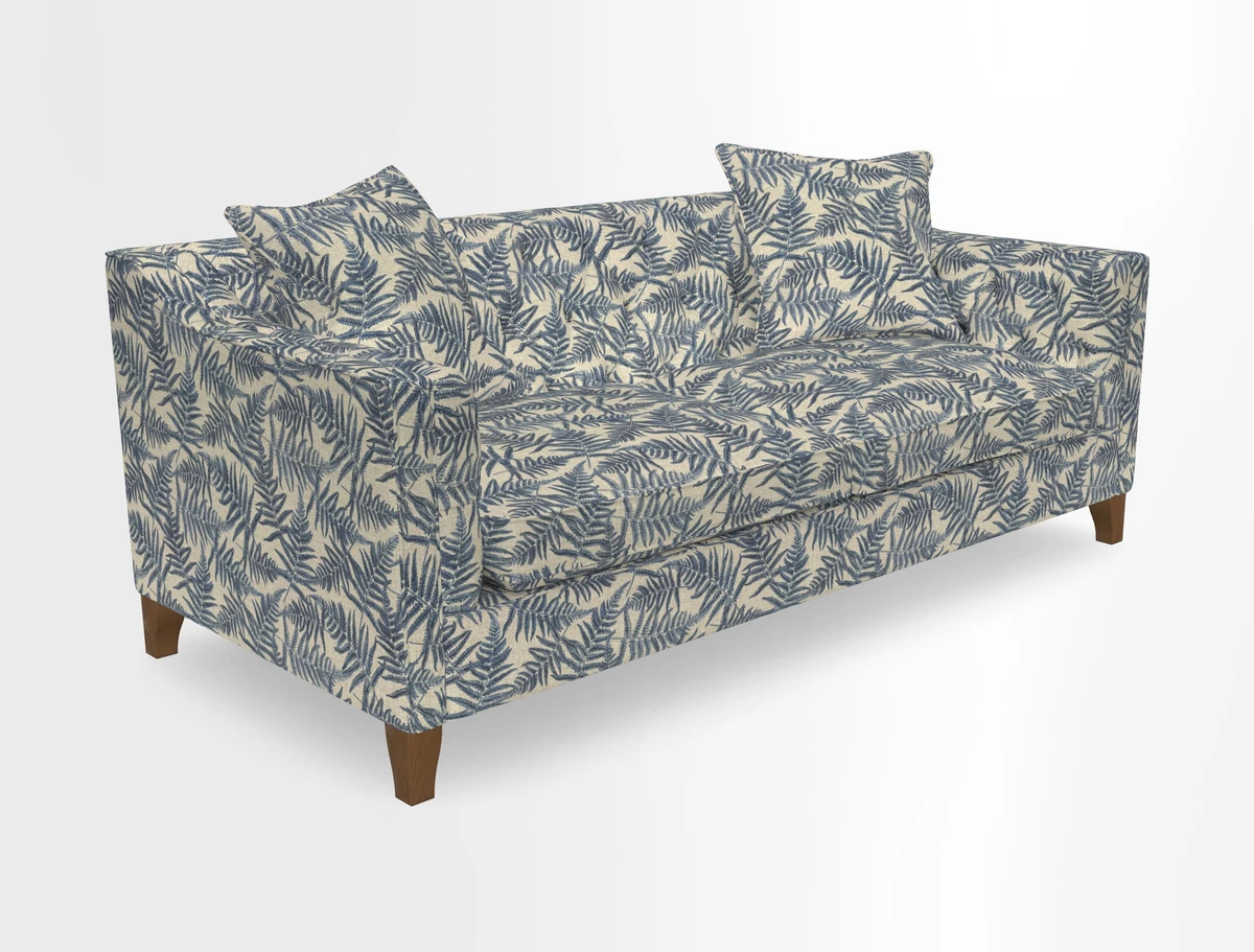 Haresfield 3 Seater Sofa in Linwood Omega Velvet Omega Airforce with Contrasting Piping