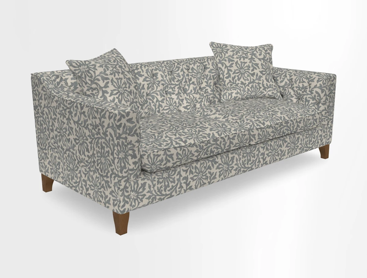 Haresfield 3 Seater Sofa in Linwood Omega Velvet Omega Airforce with Contrasting Piping