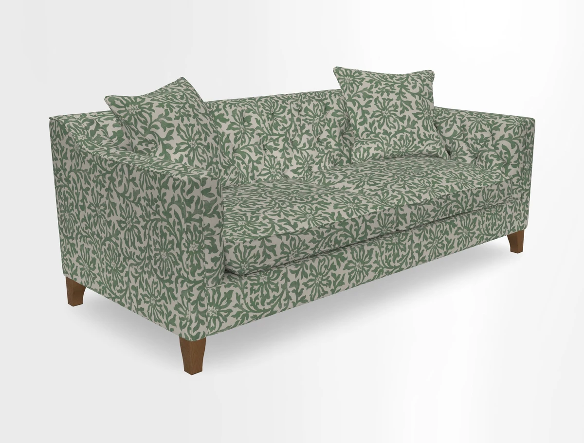 Haresfield 3 Seater Sofa in Linwood Omega Velvet Omega Airforce with Contrasting Piping