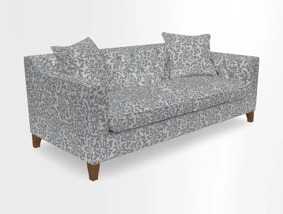 Haresfield 3 Seater Sofa in Linwood Omega Velvet Omega Airforce with Contrasting Piping