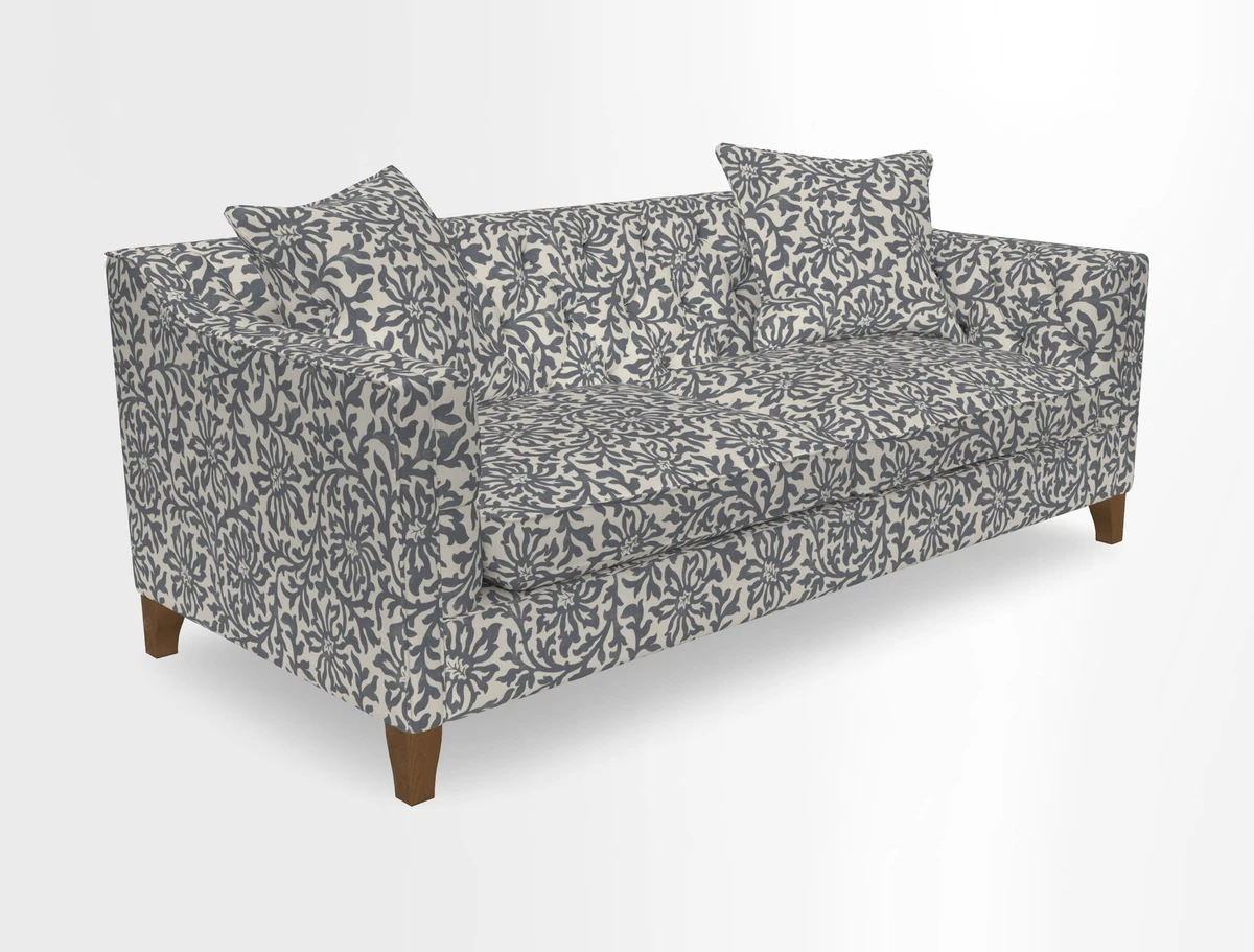 Haresfield 3 Seater Sofa in Linwood Omega Velvet Omega Airforce with Contrasting Piping