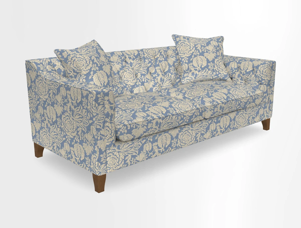 Haresfield 3 Seater Sofa in Linwood Omega Velvet Omega Airforce with Contrasting Piping
