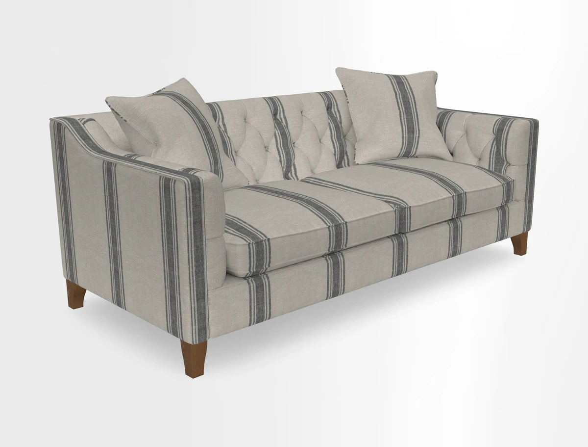 Haresfield 3 Seater Sofa in Linwood Omega Velvet Omega Airforce with Contrasting Piping