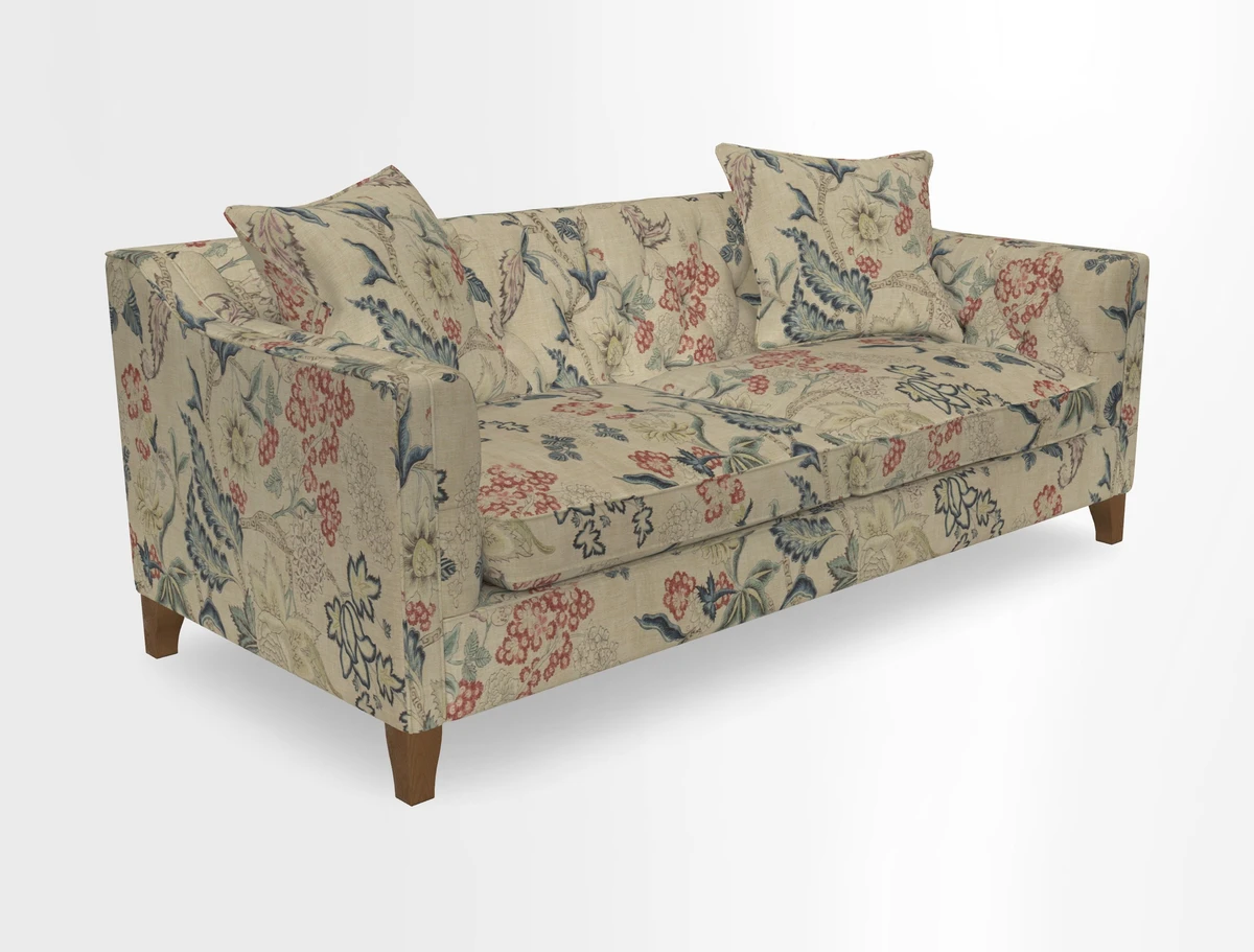 Haresfield 3 Seater Sofa in Linwood Omega Velvet Omega Airforce with Contrasting Piping