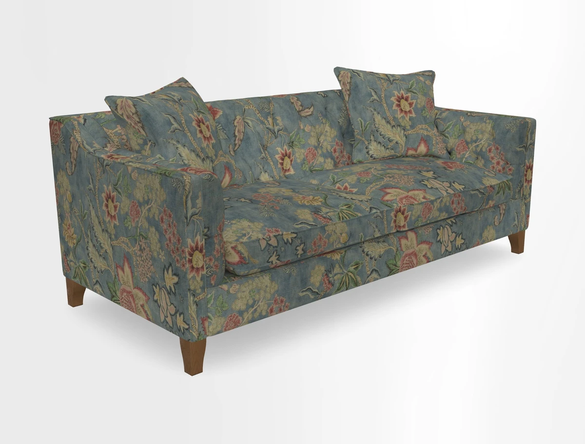 Haresfield 3 Seater Sofa in Linwood Omega Velvet Omega Airforce with Contrasting Piping