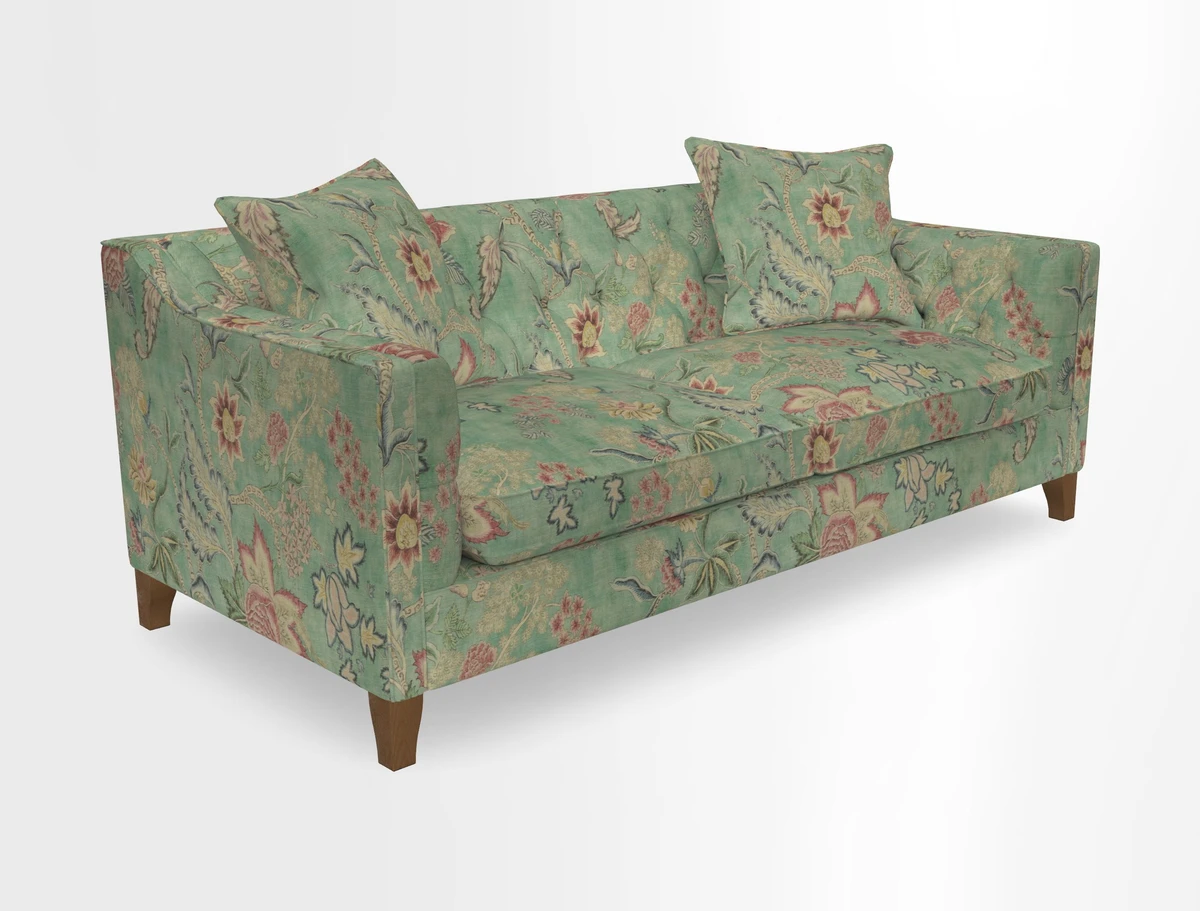 Haresfield 3 Seater Sofa in Linwood Omega Velvet Omega Airforce with Contrasting Piping