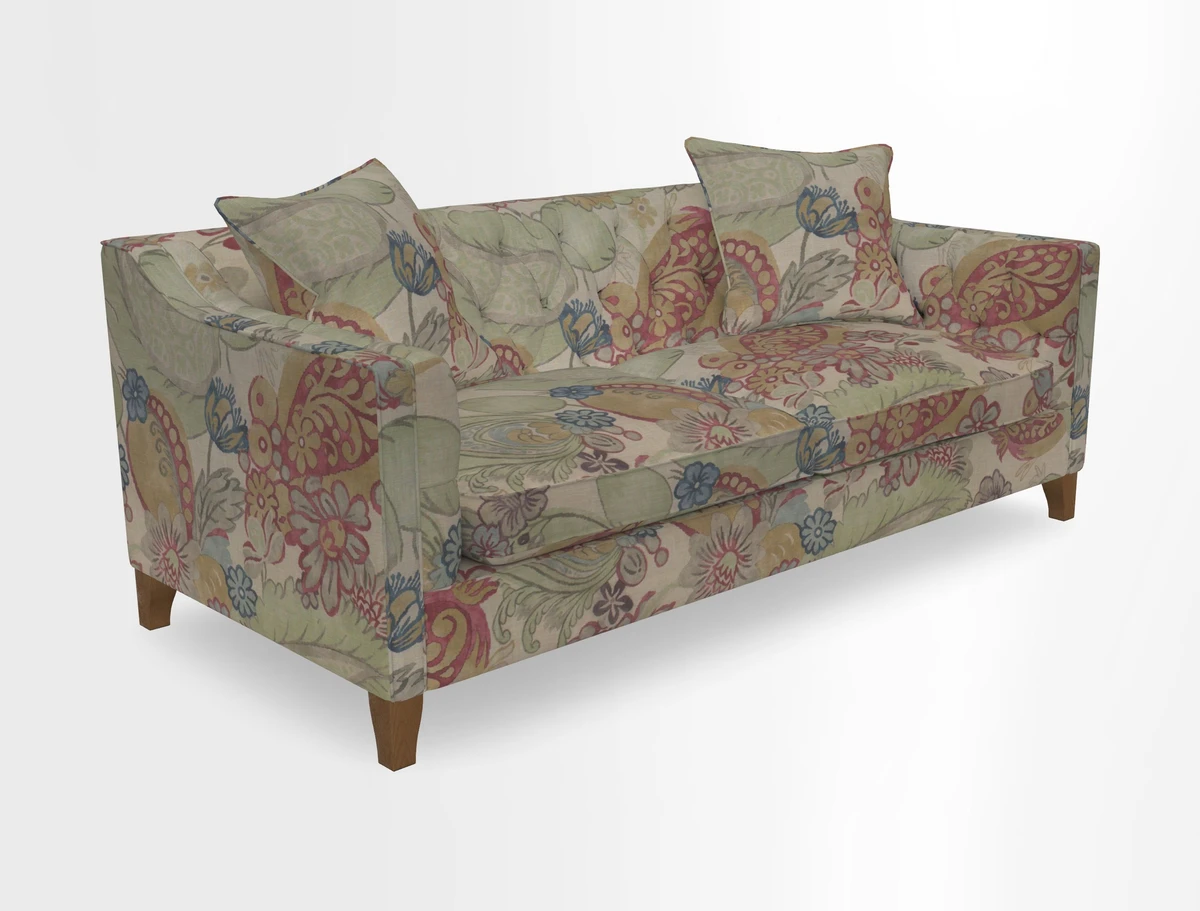 Haresfield 3 Seater Sofa in Linwood Omega Velvet Omega Airforce with Contrasting Piping