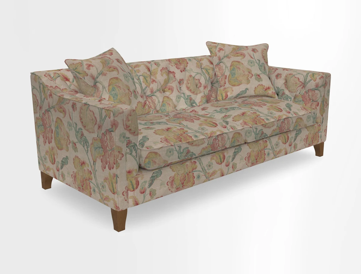 Haresfield 3 Seater Sofa in Linwood Omega Velvet Omega Airforce with Contrasting Piping