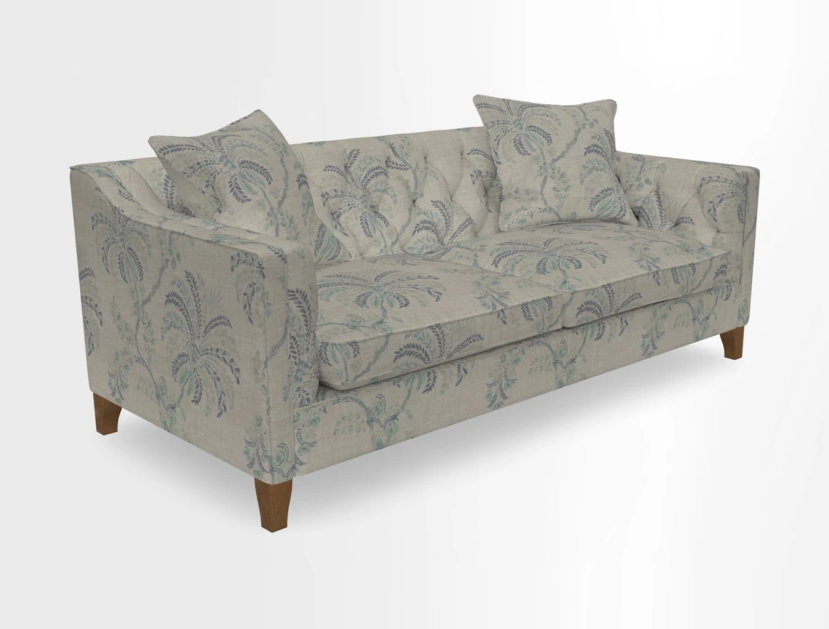 Haresfield 3 Seater Sofa in Linwood Omega Velvet Omega Airforce with Contrasting Piping