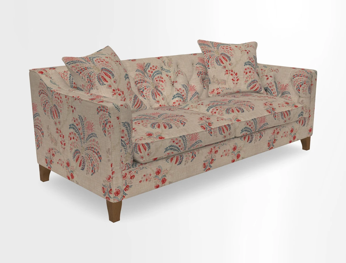 Haresfield 3 Seater Sofa in Linwood Omega Velvet Omega Airforce with Contrasting Piping
